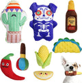Nocciola Mexican Style Squeaky Dog Toys, Cute Soft Plush Stuffed Crinkle Chew Puppy Toys for Small Medium Breed, 8 Packs