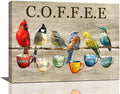 Rustic Bird Coffee Wall Art Kitchen Christ Coffee Pictures Wall Decor Farmhouse Cardinal Hummingbird Canvas Print Painting Artwork for Coffee Bar Living Room Bedroom 12"x16"