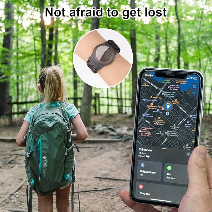 Kids Wristband Compatible with Apple AirTag, Protective Case for Air Tag GPS Tracker Holder with Nylon Bracelet, Adjustable Anti Lost Watch Band for Toddler Child Elder(Black)