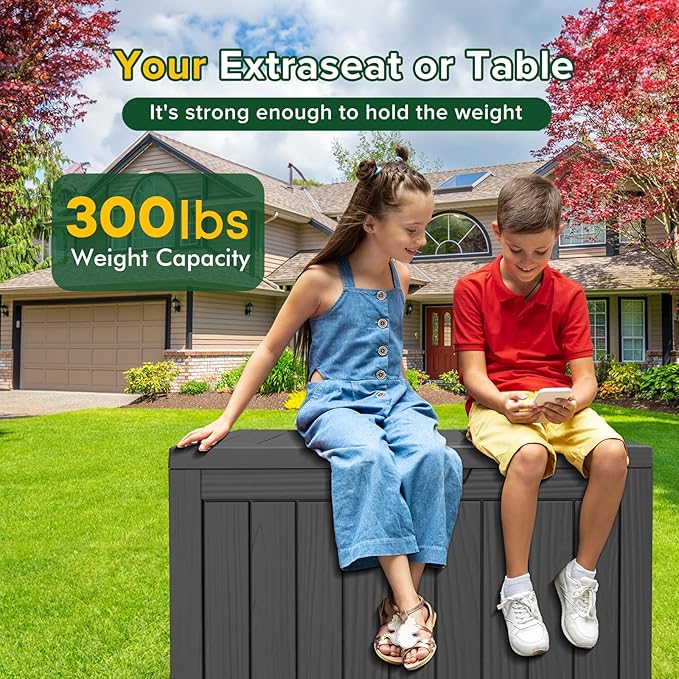 45 Gallon Outdoor Storage Box Waterproof Lockable Resin Deck Box Large, Patio Storage Bin for Pool Accessories Cushion Furniture, Garden Tools, UV-Resistant Outside Delivery Black