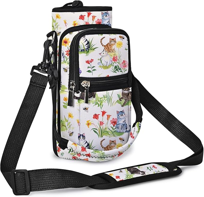 25/32/40/64oz Water Bottle Bag Holder Carrier-Insulated Crossbody Sling Case Sleeve with Strap & Pockets for Men Women Gym Cycling Travel Walking Hiking Camping