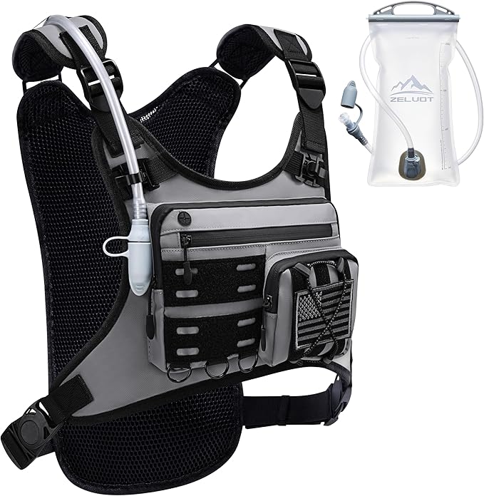 Running Vest with 2L Water Bladder, USA Original Patent, Lightweight Adjustable Chest Pack with Gear Holder, Reflective Running Hydration Vest for Women Men for Marathon