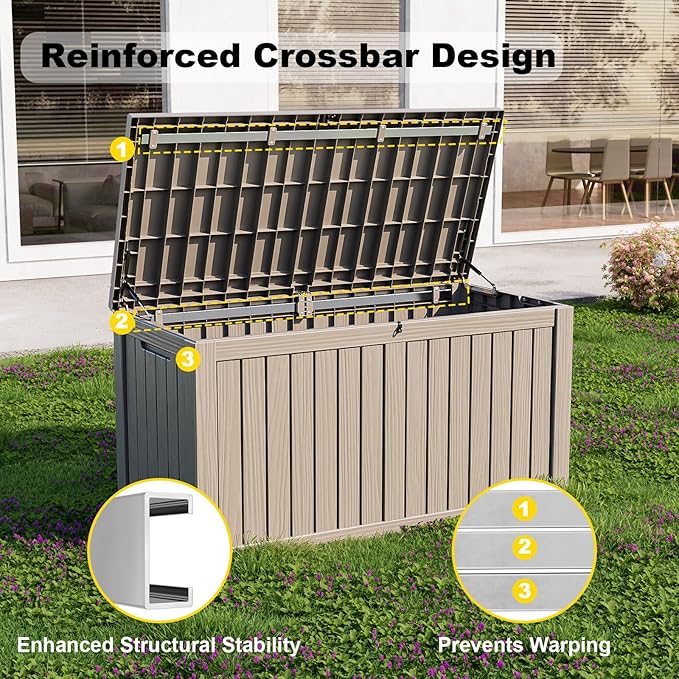 150 Gallon Resin Outdoor Deck Box Waterproof Patio Furniture, Garden Tools, Cushions, Pool Accessories Outside Storage Box (150 Gallon,Grey)