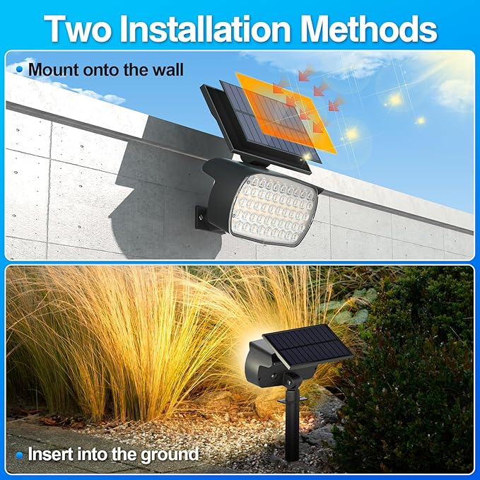 108 LED Solar Spot Lights Outdoor, Solar Lights Outdoor IP65 Waterproof, 3 Modes Solar Landscape Spotlights, Large Solar Panel Solar Powered Lights for Garden Yard Pathway(Warm White/4 Pack)