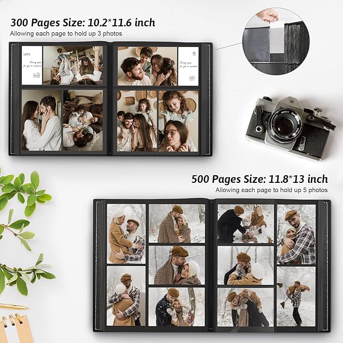 Popotop Photo Album 4x6 500 Pockets with Leather Hardcover Cover, Large Photo Album Binder Book with 50Pcs Pages for Family Travel Wedding Baby Gifts