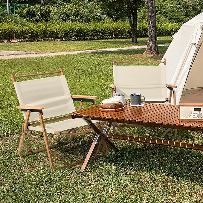 Outvita Portable Folding Camping Chair, 2pcs Ultralight Low Beach Chair, Durable Aluminum Frame Armchairs for Hiking Concert Fishing Picnic, Supports 225Lbs