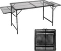 Grill Table Folding Table with 2 Wing Panels 4FT+1.77 FT with Mesh Desktop 3 Height Adjustable Portable Grill for Outdoor Indoor Beach BBQ Picnic Travel RV Black 69.3 x 23.62 inch