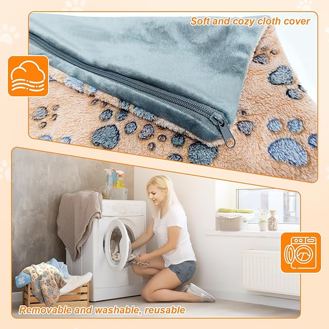 Cat Heating Pad，18×18 In Dog Heated Bed Smart Temperature Control Switch, Metal Protective Pipe Waterproof PVC Cat Beds For Indoor Cats With a Plush Cotton Cover，Heat Lamp For Puppies - Apricot