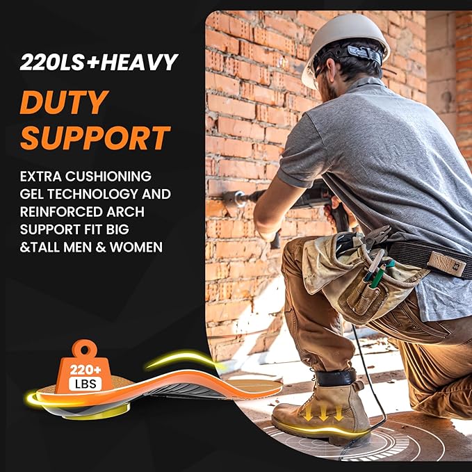 Bukihome Work Boot Insoles for Construction & Standing All Day - Heavy Duty Orthotic Shoe Inserts with Shock Absorption, Arch Support & Fatigue Reduction Durable Support Fits Work Boots -M