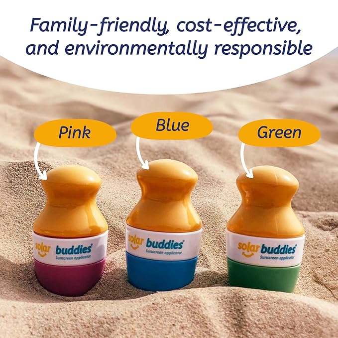 Solar Buddies Sunscreen Applicator - Single Green - Refillable Roll on Sponge Sunscreen, Suncream & Lotion Applicator For Kids, Adults & Families - Holds 3.4fl oz, Perfect Size for Travel