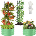 1 Pack Raised Garden Beds Outdoor, Galvanized Metal Raised Garden Bed with Trellis, 23.6x23.6x60in Tomato Cages for Garden Planters Box with Trellis for Climbing Plants Vegetable Vine Flowers