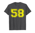 Number 58 Varsity Distressed Sport T-Shirt - Novelty Apparel for Adults