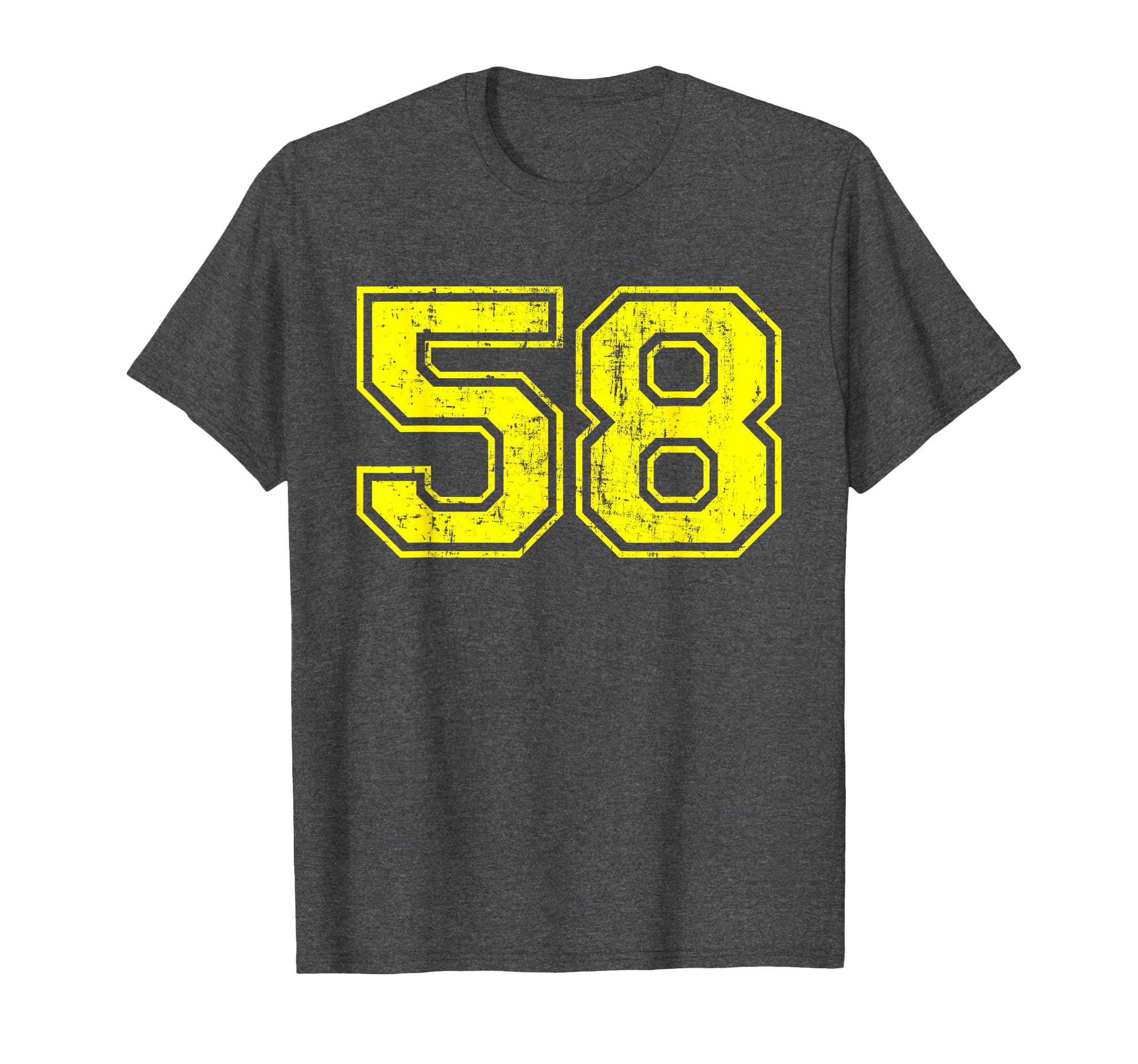 Number 58 Varsity Distressed Sport T-Shirt - Novelty Apparel for Adults