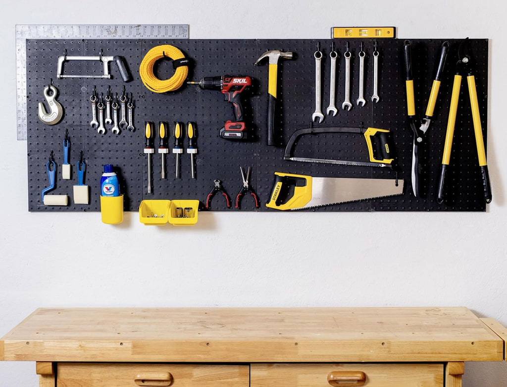 WallPeg Pegboard Panels Garage Organization - 12 ea (24"x16") Black Peg Board Panel Set - (PB-1-B) Tool Organizer, Crafts, Shop, Home, Office, Wall Storage Kit