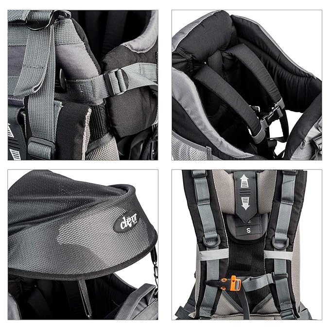 ClevrPlus Canyonero Camping Baby Backpack Hiking Kid Toddler Child Carrier with Stand and Sun Shade Visor, Black