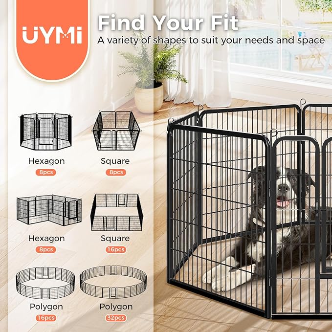 32 Inch Dog Playpen - 8 Panels Metal Pet Exercise Pen for Small-Medium Dogs, Indoor/Outdoor Dog Fence for Yard, Garden, Camping & RV Travel