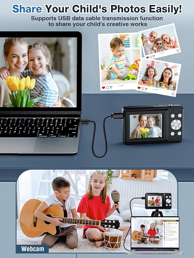 Digital Camera,FHD 1080P Kids Camera 44MP Point and Shoot Digital Cameras with 32GB Card,16X Zoom,Anti-Shake,Date Stamp,Compact Small Cameras Photography for Kids Student Teen Girl Boy(Black)