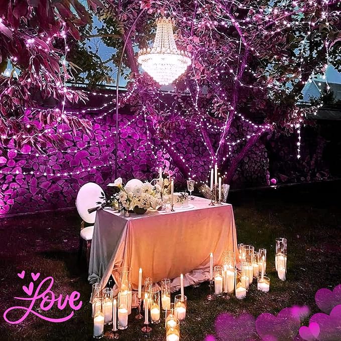 JMEXSUSS 2 Pack Solar Fairy Lights, 33ft 100 LED Pink Outdoor Waterproof, 8 Modes String Lights for Outside Garden Patio Party Decorations