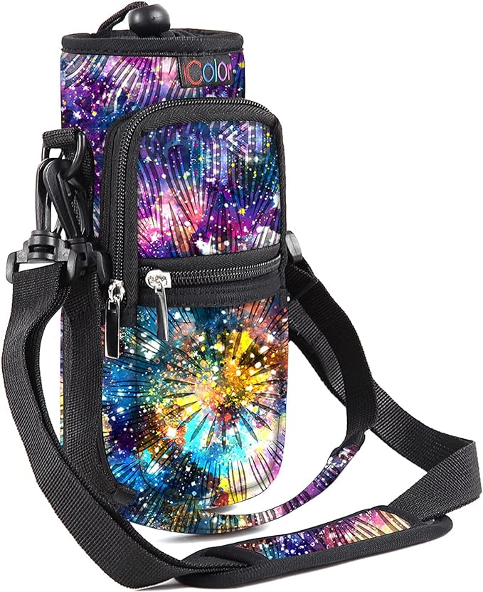 icolor Water Bottle Carrier Bag with Strap 25/32/40 oz Crossbody Bottle Holder with Phone Pocket Sling Sleeve Insulated Neoprene Water Bottle Pouch for Walking Travelling