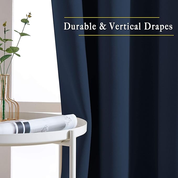 NICETOWN Room Darkening Curtains Blackout 40 inch Curtains for Kitchen, Navy Blue Grommet Solid Window Treatments Sound Reducing for Bedroom, 2 Panels, W37 x L40, 2 Panels