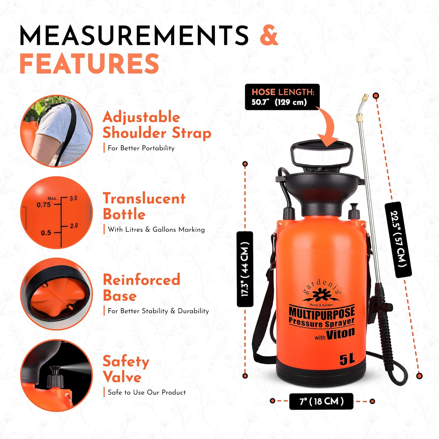Pump Sprayer Upgraded Garden Sprayer Premium Viton Seals Telescopic Metal Lance & a Complete Set of Spare Parts Pumping Spray Bottle 5L for Watering Lawn Care & Home & Car Cleaning