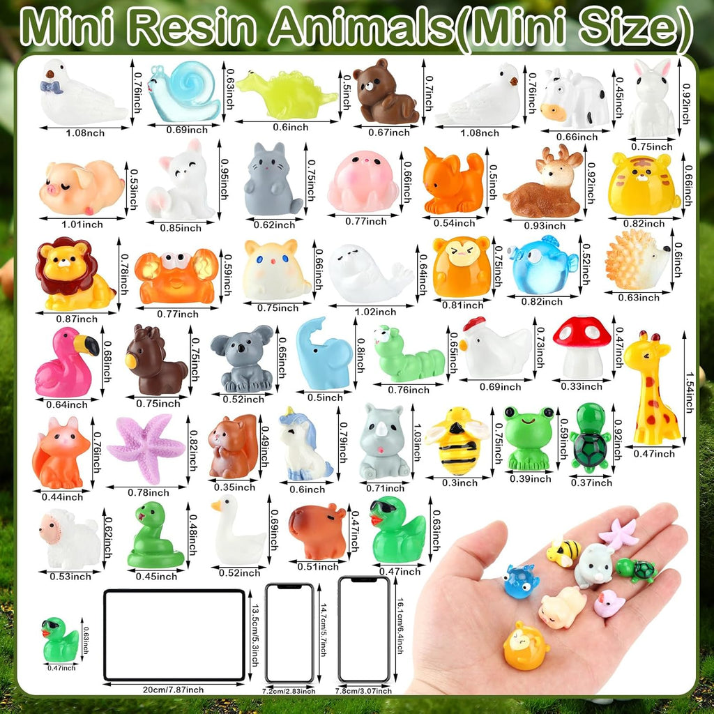 50 Pcs Mini Resin Animals Various Mini Animals Figurines for Farm Animal Figures,Dollhouse,Fairy House Garden,Micro Landscaping