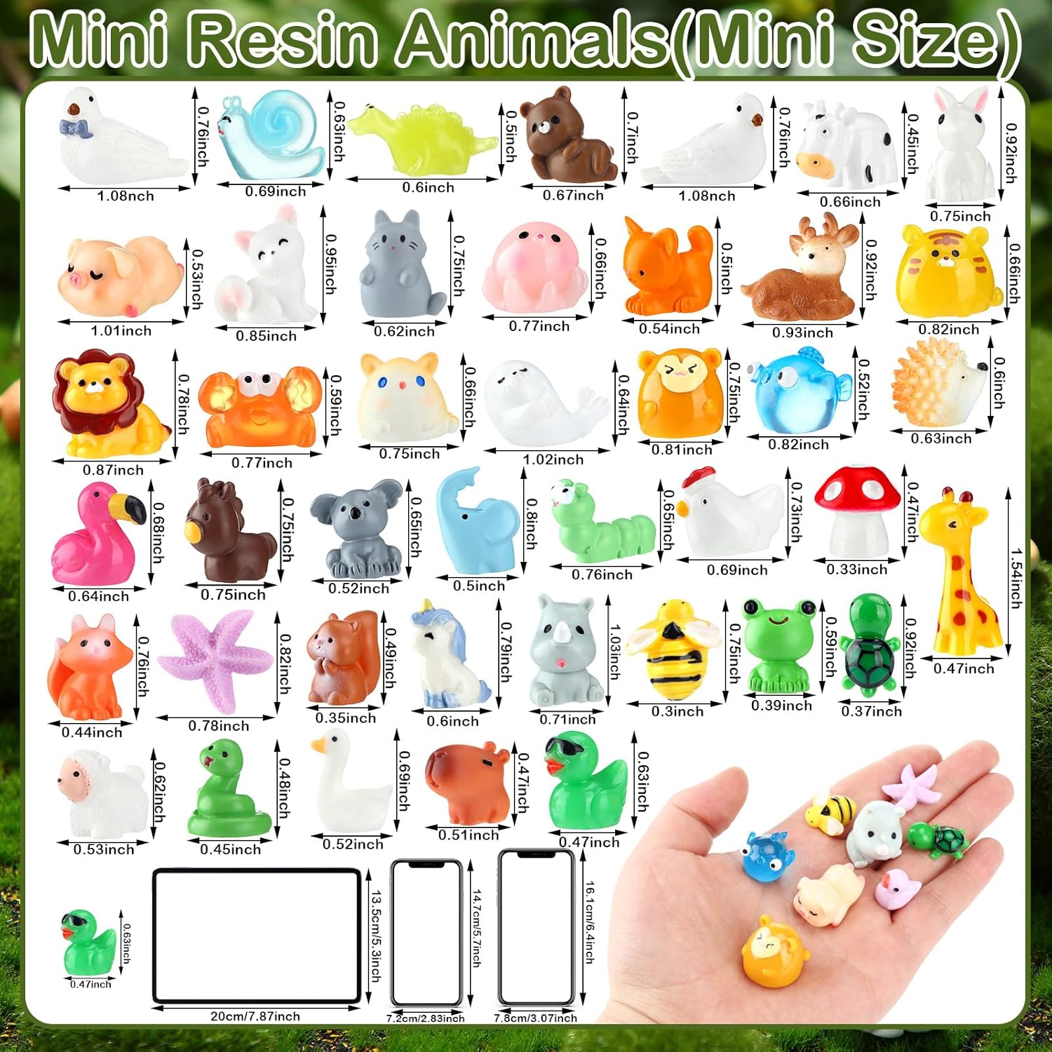 50 Pcs Mini Resin Animals Various Mini Animals Figurines for Farm Animal Figures,Dollhouse,Fairy House Garden,Micro Landscaping