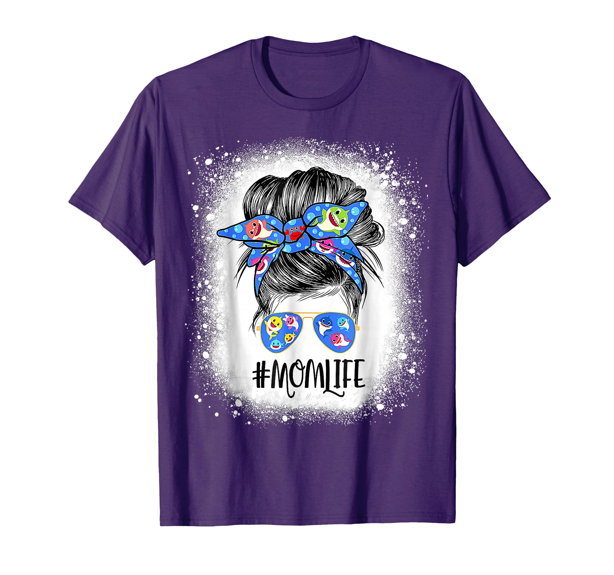 Mom Life Messy Bun Bleached Shark T-Shirt - Unique Graphic for Adults