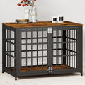 38 Inch Heavy Duty Wooden Dog Kennel End Table with Double Door Design and Secure Locks, Indoor Pet Crate Furniture for Medium Dogs, Decorative Home Cage Design,Aged Black