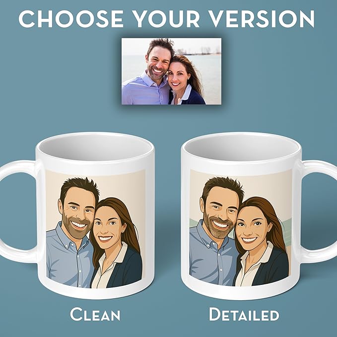 Personalized Coffee Mug, Custom Drawing Portrait Gift, Funny Customized Coffee Gift for Men & Women, Custom Mugs with Pictures, Black - Color Changing 11oz Father's Day Mug