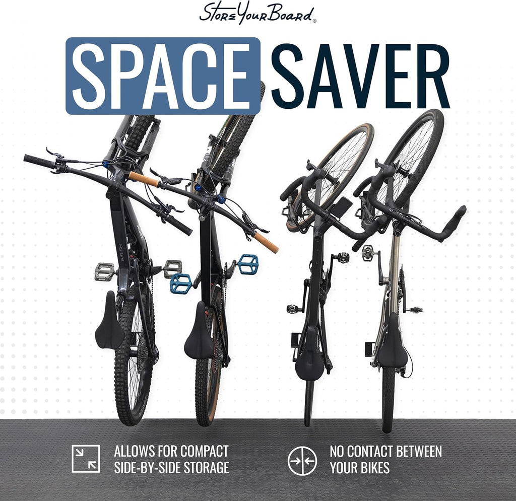 StoreYourBoard SwivelStow Road & Gravel Bike Storage 2 Pack – Heavy Duty Bike Hanger, No-Lift Bike Wall Mount for Garage Bike Storage, Holds 70 lbs, Patent-Pending