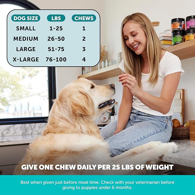 Natural Hemp Calming Chews for Dogs - Dog Anxiety Relief - Calming Aid Supplement with Valerian Root, Chamomile, + Magnesium - Stress, Separation & Thunder Support - (Beef Liver, 90 Count)