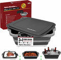 Collapsible Large (8L) BBQ Marinating Tub w/Cutting Board | Multipurpose Food-Grade TPE Prep Tub w/Lid | Built-in Colander & Drain Plug - for Camping | Tailgate | Picnic - Slate Black
