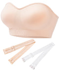 PRETTYWELL Strapless Padded Bandeau Bra Wireless Seamless Beige Size M