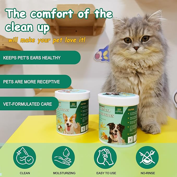 60 ct Pet Ear Finger Wipes for Dogs - Extra-Coverage and Large Design with Coconut Oil and Aloe Vera, Relieve Ear Itching and Inflammation, Remove Ear Wax and Debris, Soothing Cleansing Deodorizing