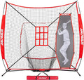 7'X7' Baseball Softball Practice Net,Pitching Net,Batting Net,with Baseball Tee,Bonus Strike Zone and Bow Frame,for Hitting,Pitching, Catching