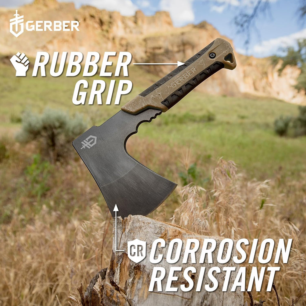 Gerber Gear Pack Hatchet - 3.5" Steel Blade Axe with Full Tang - Survival, Bushcraft and Camping Gear - with Mountable Nylon Sheath