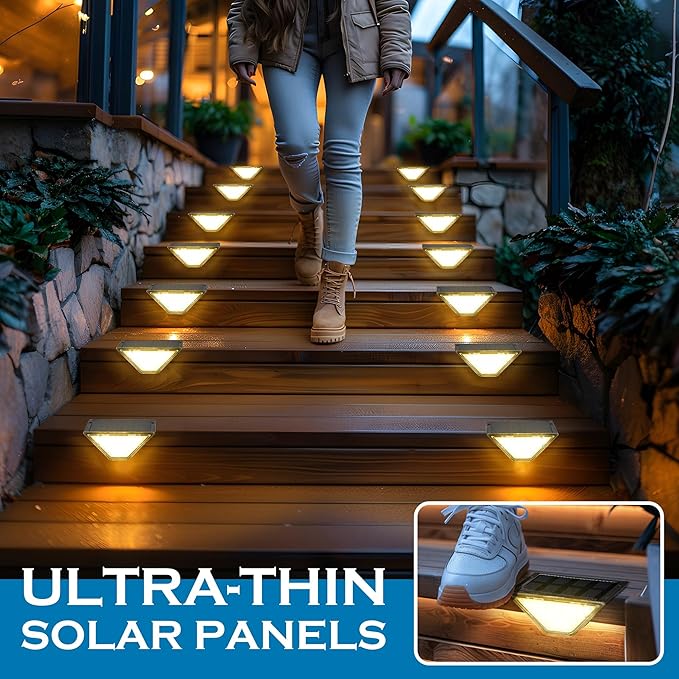 SOLPEX Solar Step Lights for Outside, 24 LEDs Solar Stair Lights Outdoor Waterproof Decor for Stair, Porch, Step, Deck, Fence, Front Door, Balcony, Patio, Wall, Yard, Garden(6 Pack, Warm White)