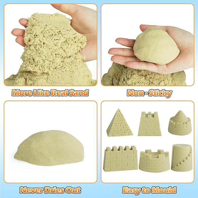 Sand Construction Site Kit - 37 Pcs Play Sand Art Kit with 8 Construction Trucks, Folding Sandbox, 2.2 lbs Magic Sand, Crane, Worker, Road Signs, Molds, Shovel - Ideal Toys for Boys Girls Age 3+