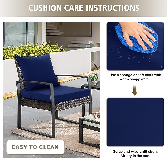 Outdoor Cushions for Patio Furniture, Waterproof Outdoor Chair Cushion w/Fade-Resistant, Removable & Machine-Washable Cover, 22x22 Inch, Deep Seat Sofa/Couch Pad Replacement – Set of 1/2/4, Navy Blue