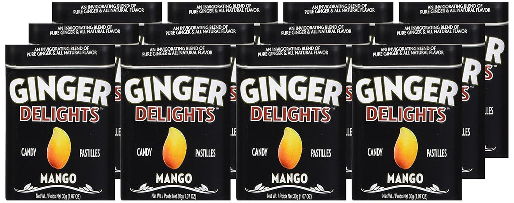 Ginger Delights Mango Ginger Candy, Spicy Sweet Pastilles, Fresh Breath, Long-Lasting, 12 Count x 1.07 Oz
