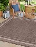 Unique Loom Outdoor Border Collection Area Rug - Soft Border (13' Square, Brown/ Ivory)