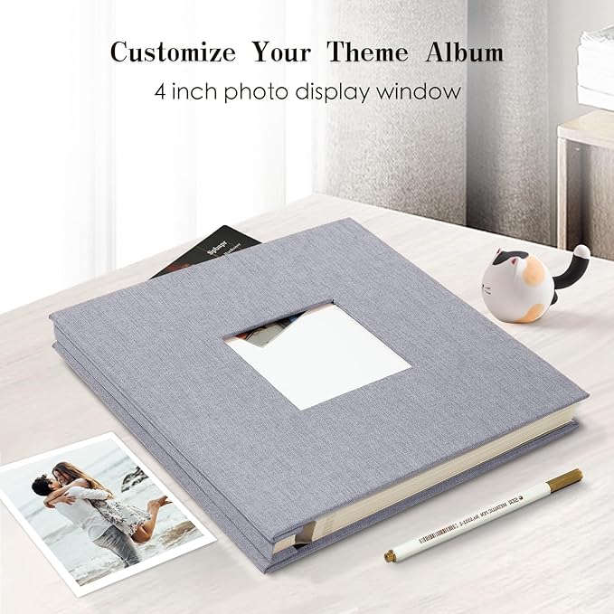 Spbapr Large Photo Album Self Adhesive Linen cover DIY Magnetic Scrapbook album with A Metal Pen Hold 4x6 5x7 6x8 8x10 10x12 Pictures 13.2"x12.8"60pages