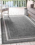 Unique Loom Outdoor Border Collection Area Rug - Soft Border (4' 1" x 6' 1" Rectangle, Black/ Ivory)