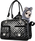 Soft-Sided Pet Travel Carrier Airline Approved for Pet Small Dog and Cat Collapsible, Black Shiny Patent Leather