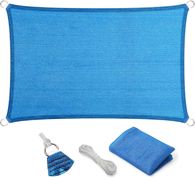 Eden's Decor Straight Flat-Edged Sun Shade Sail Rectangular 8' x 20' Blue UV-Blocking Outdoor Canopy Fabric Cloth Awning for Pergola Patio Garden Backyard Custom Size