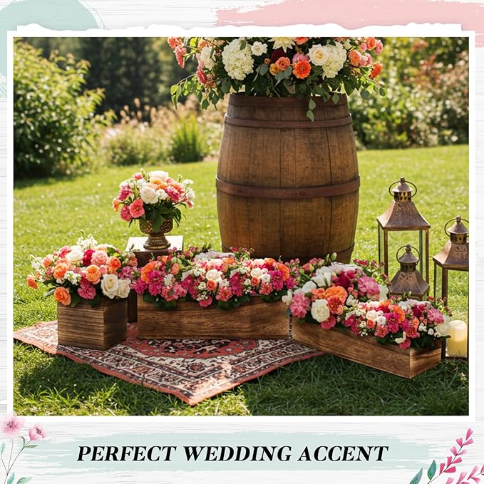 Dandat 5 Set Wood Boxes for Centerpieces Rectangle Wooden Planter Box Rustic Wood Planter with Removable Plastic Liner Floral Foam Blocks for Centerpieces Home Wedding Garden Decor (12x4 Inch)
