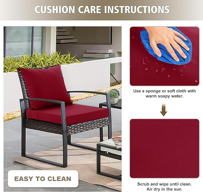 Outdoor Chair Cushions, Waterproof Outdoor Cushions for Patio Furniture w/Fade-Resistant, Removable & Machine-Washable Covers, 19x19 Inch, Ideal for Seat in Gardens/Porch – Set of 1/2/4, Burgundy