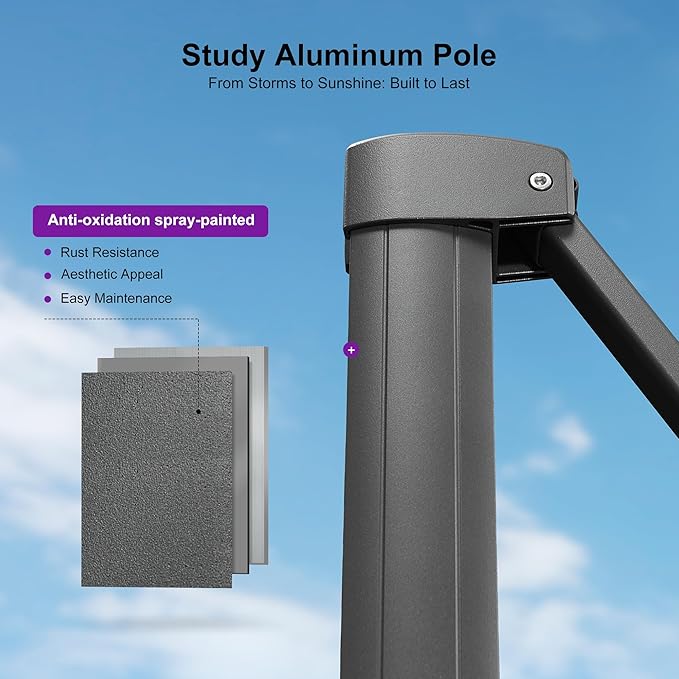 PURPLE LEAF 10' X 13' Rectangle Patio Umbrella Outdoor Large Aluminum Cantilever Umbrella with 3-Year Fade Resistance Recycled Fabric and 360-degree Rotation for Deck Pool Garden, Mist Grey
