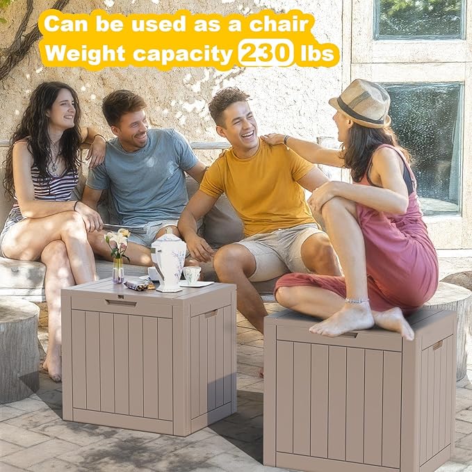 30 Gallon Outdoor Deck Box,Storage Lockable Waterproof Patio Furniture,Garden Tools,Cushions,Pool Accessories Outside Storage Resin Box(Grey)